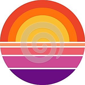 Vintage Retro Sunset Striped Circle Art photo