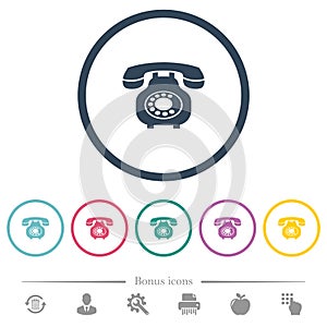 Vintage retro telephone flat color icons in round outlines