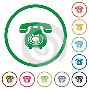 Vintage retro telephone flat icons with outlines