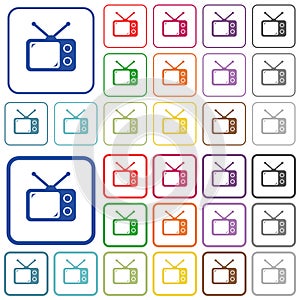Vintage retro television outlined flat color icons
