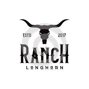 Vintage Retro Texas Longhorn Buffalo Bull Cow cattle for Western Farm Ranch Country logo design