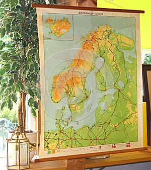 Vintage and retro topographic map of northwest Europe