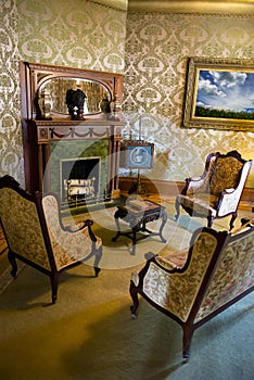 Vintage Retro Victorian Mansion Parlor abd Fireplace