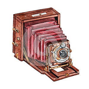 Vintage retro watercolor camera. Perfect for photography logo