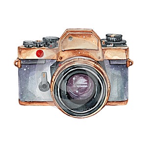 Vintage retro watercolor camera. Perfect for photography logo