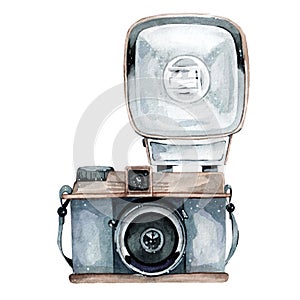 Vintage retro watercolor camera. Perfect for photography logo