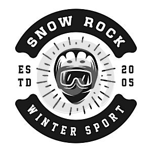 Vintage retro winter sport ski snowboard or adventure emblem, logo, badge, label. mark, poster or print. Monochrome Graphic Art.