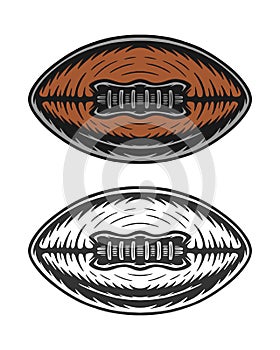 Vintage retro woodcut american football rugby ball. Can be used like emblem, logo, badge, label. mark, poster or print. Monochrome