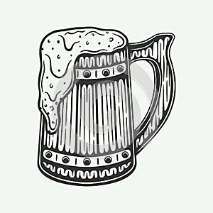 Vintage retro woodcut engraving wooden beer drink mug. Can be used like emblem, logo, badge, label. mark, poster or print.