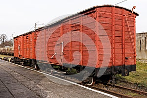 Vintage retro wooden cargo railway carriage.