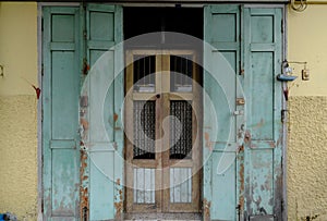 Vintage retro wooden door store front