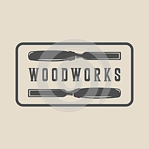 Vintage retro woodwork carpentry mechanic emblem, logo, badge, label. mark, poster or print. Monochrome Graphic Art. Vector