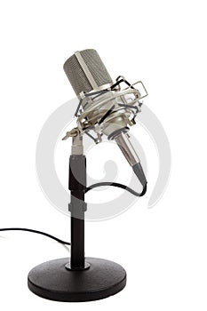 Vintage ribbon microphone on a white background