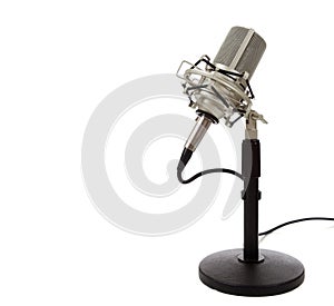 Vintage ribbon microphone on a white background