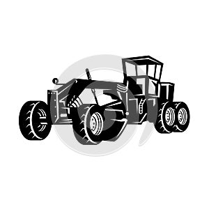 Vintage Road Grader Motor Grader or Blade Grading Retro Woodcut Black and White