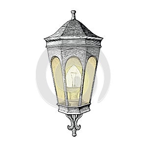 Vintage road lamp hand drawing engraving style