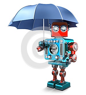 Vintage Robot with umbrella. . Contains clipping path