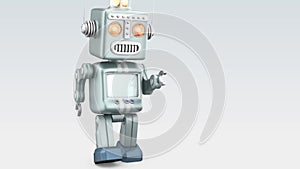 Vintage robot walking toward to word