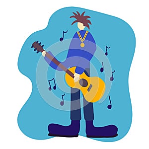 Vintage rock musician with guitar, great design for any purposes. Music background. Rock guitar poster. Guitarist, a young punk in