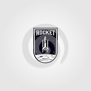 Vintage rocket space shuttle logo vector badge illustration