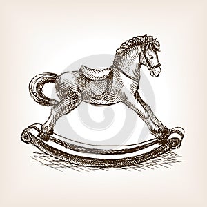 Vintage rocking horse sketch vector illustration photo