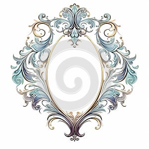 Vintage Rococo Frame Design With Ornate White And Blue Details