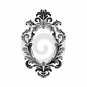 Vintage Rococo-inspired Black And White Oval Frame On White Background