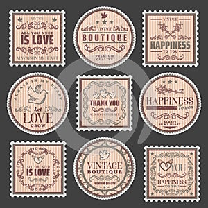 Vintage Romantic Colored Stamps Set