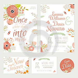 Vintage romantic floral Save the Date invitation