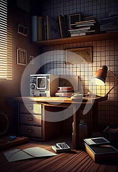 Vintage room with desk illustration