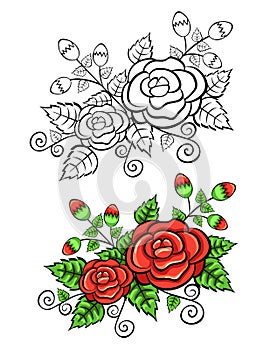 Vintage rose design isolated on a white background
