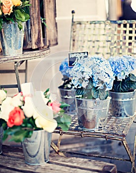 Vintage roses and hortensias photo