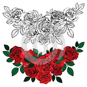 Vintage roses. Set of gothic tattoos. Collection of graphic and color isolated illustrations