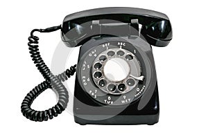 Vintage Rotary Dial Black Telephone Isolated