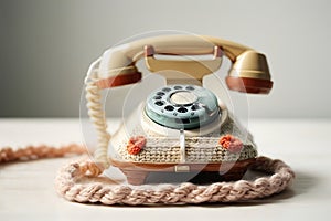 Vintage Rotary Phone with Pastel Knitted Cover