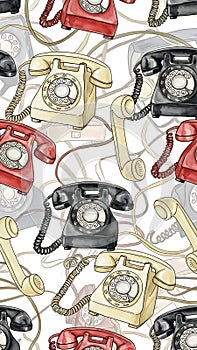 Vintage Rotary Phones Pattern Background