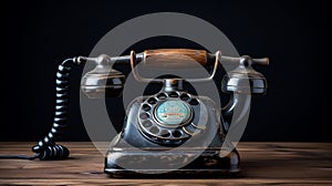 Vintage Rotary Telephone On Wood With Cord - Quirky Pottery Style