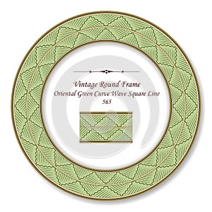 Vintage Round Retro Frame Oriental Green Curve Wave Square Line