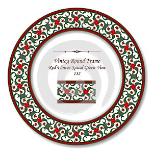 Vintage Round Retro Frame 132 Red Flower Spiral Green Vine