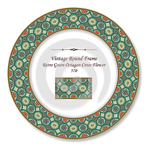 Vintage Round Retro Frame Retro Green Octagon Cross Flower