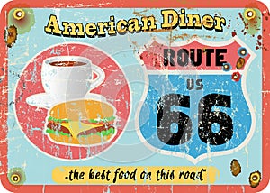 Vintage route 66 diner sign,