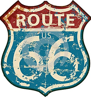 Vintage route 66 sign, grungy vector