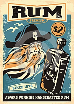 Vintage rum advertisement with pirate portrait