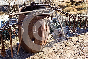 Vintage Rusted Ore Bucket Used In Mining Operations