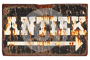 Vintage rusted sign with the Dutch word `Antique` isolated on wh