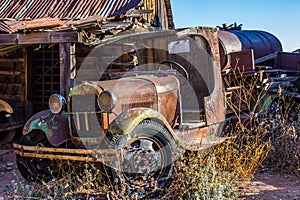 Vintage Rusted Tanker Truck In Junk Yard