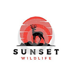 Vintage rustic deer antler silhouette logo design