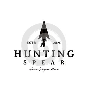 Vintage Rustic Hipster Arrowhead Spear Hunting Logo Design photo