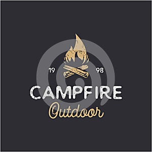 Vintage rustic hipster Burning bonfire with a large flame for camping logo design