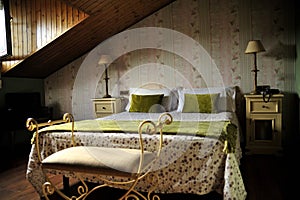 Vintage Rustic sloped roof bedroom.